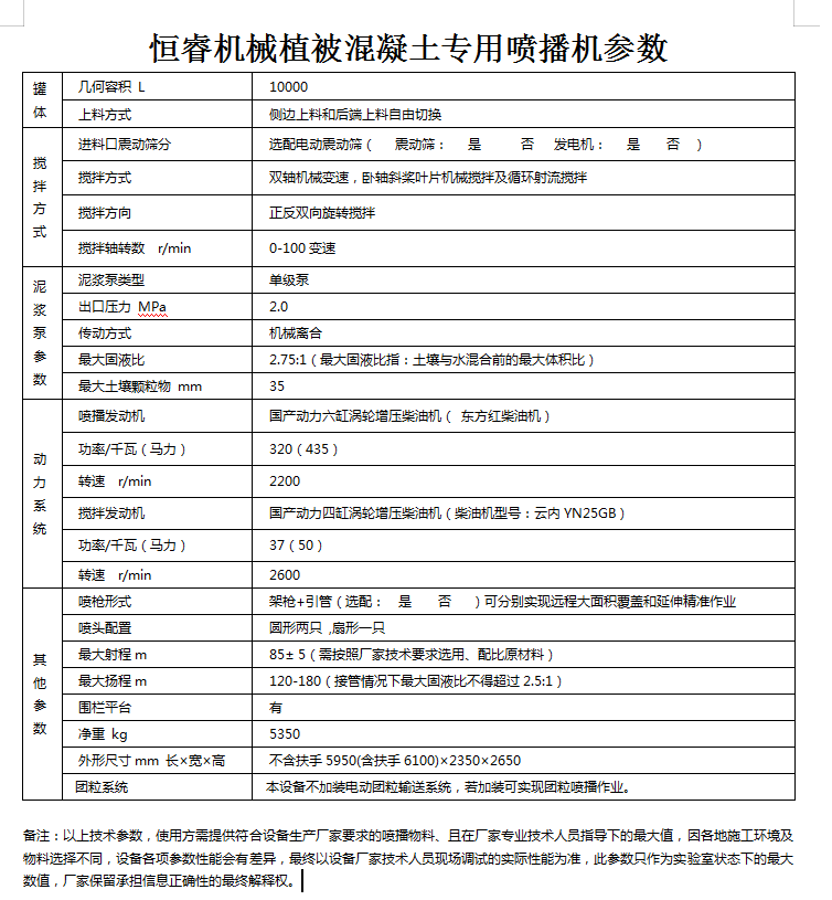 恒睿植被混凝土专用喷播机参数